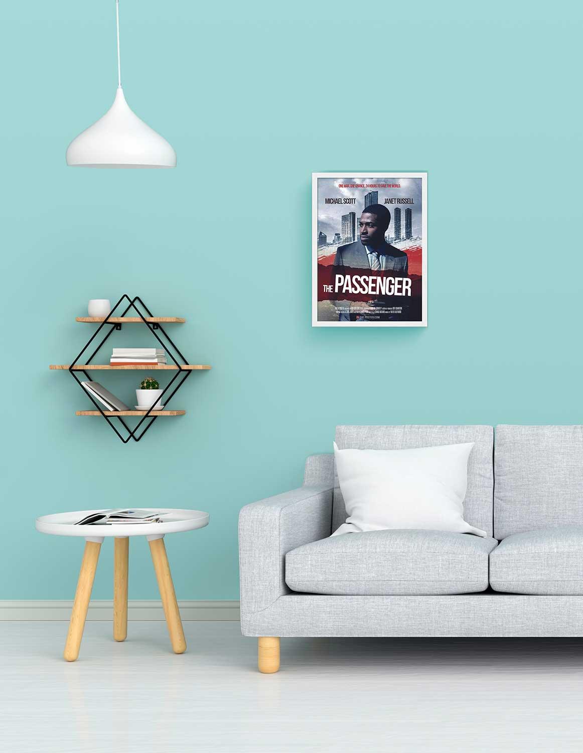 The thiller movie poster in a small white frame