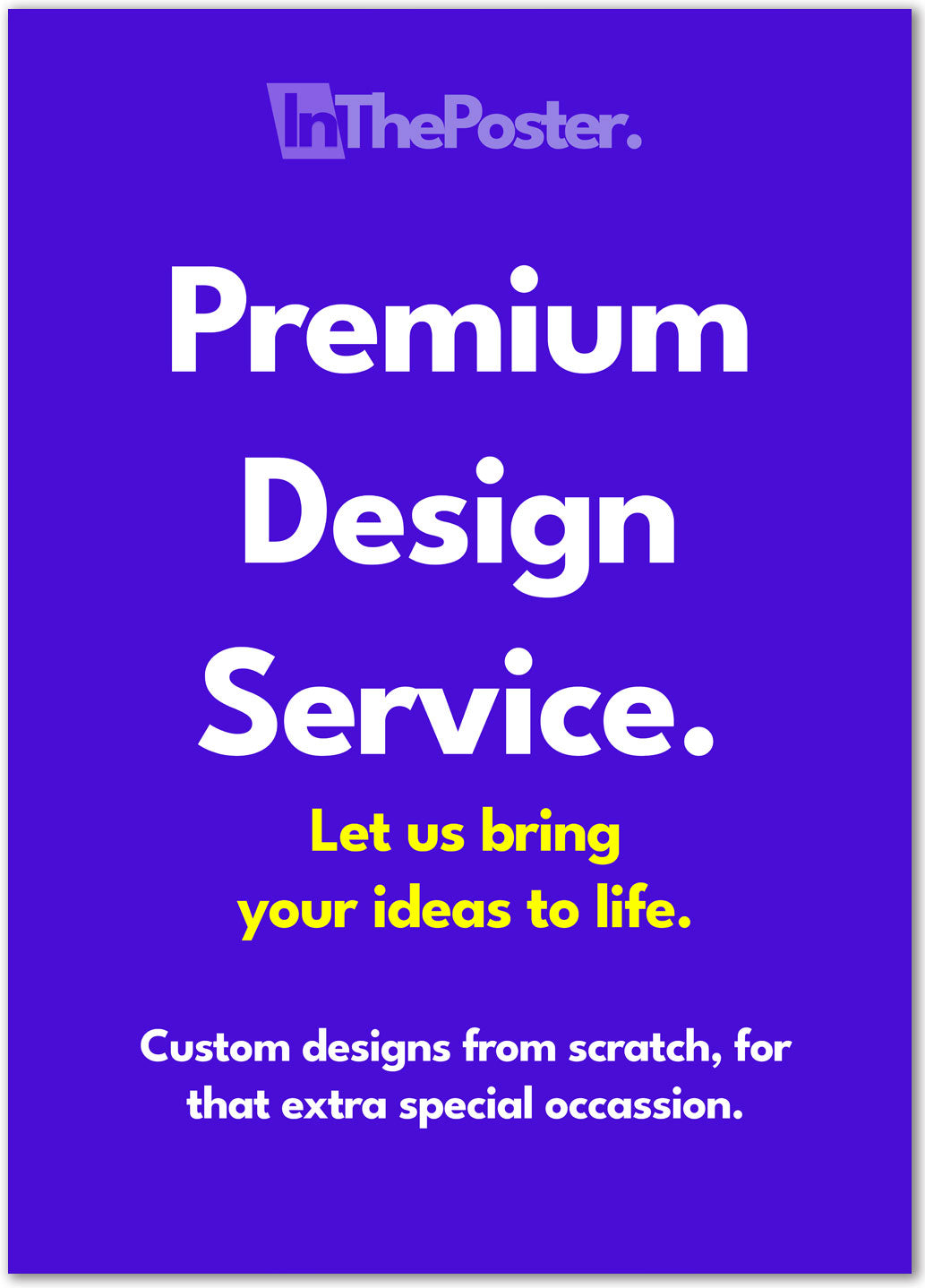 A description of a Premium Custom Poster Design Service with a logo on a blue background