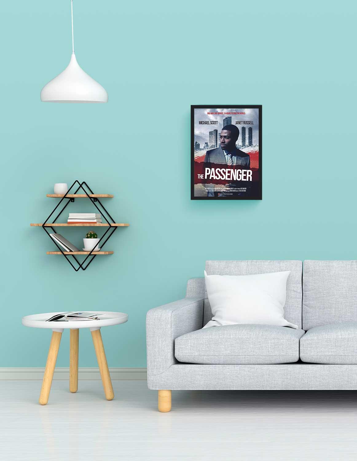 The thiller movie poster in a small black frame 